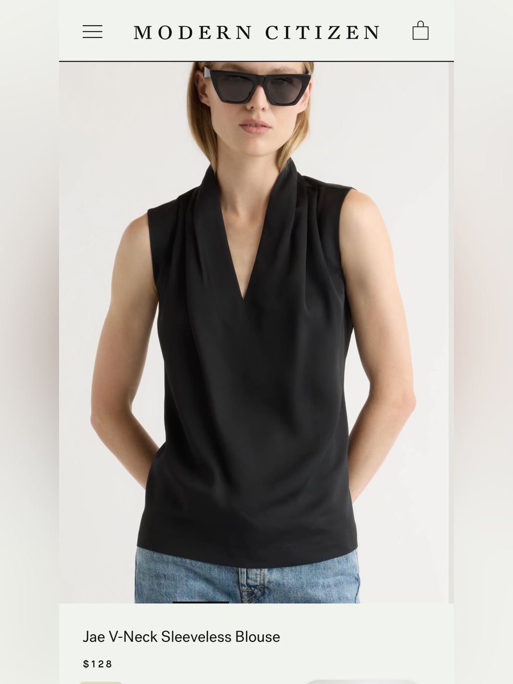 Modern Citizen Jae V-Neck Sleeveless Blouse — Black Size Large